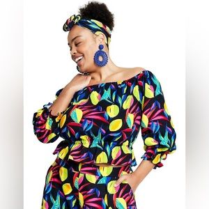 Tabitha Brown x Target Women's Lemon Print Bardot Top NWT